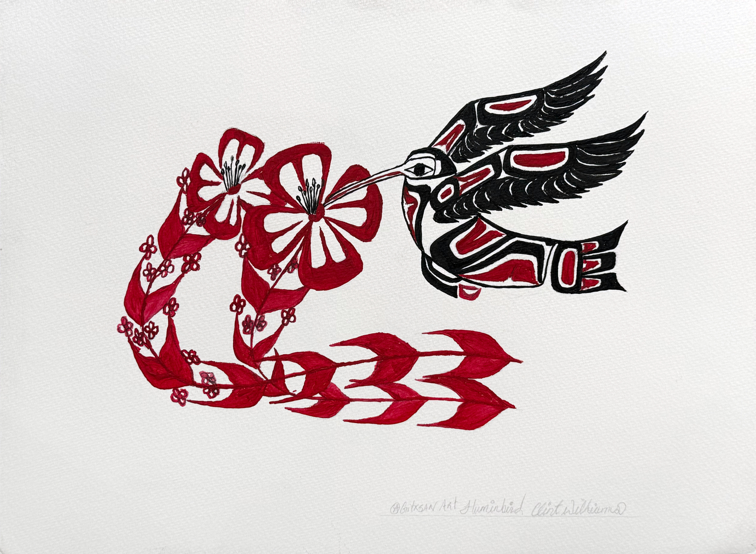 Hummingbird Two Flowers