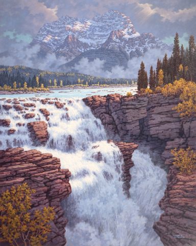 Morning Cascade—Athabasca Falls and Mount Kerkeslin