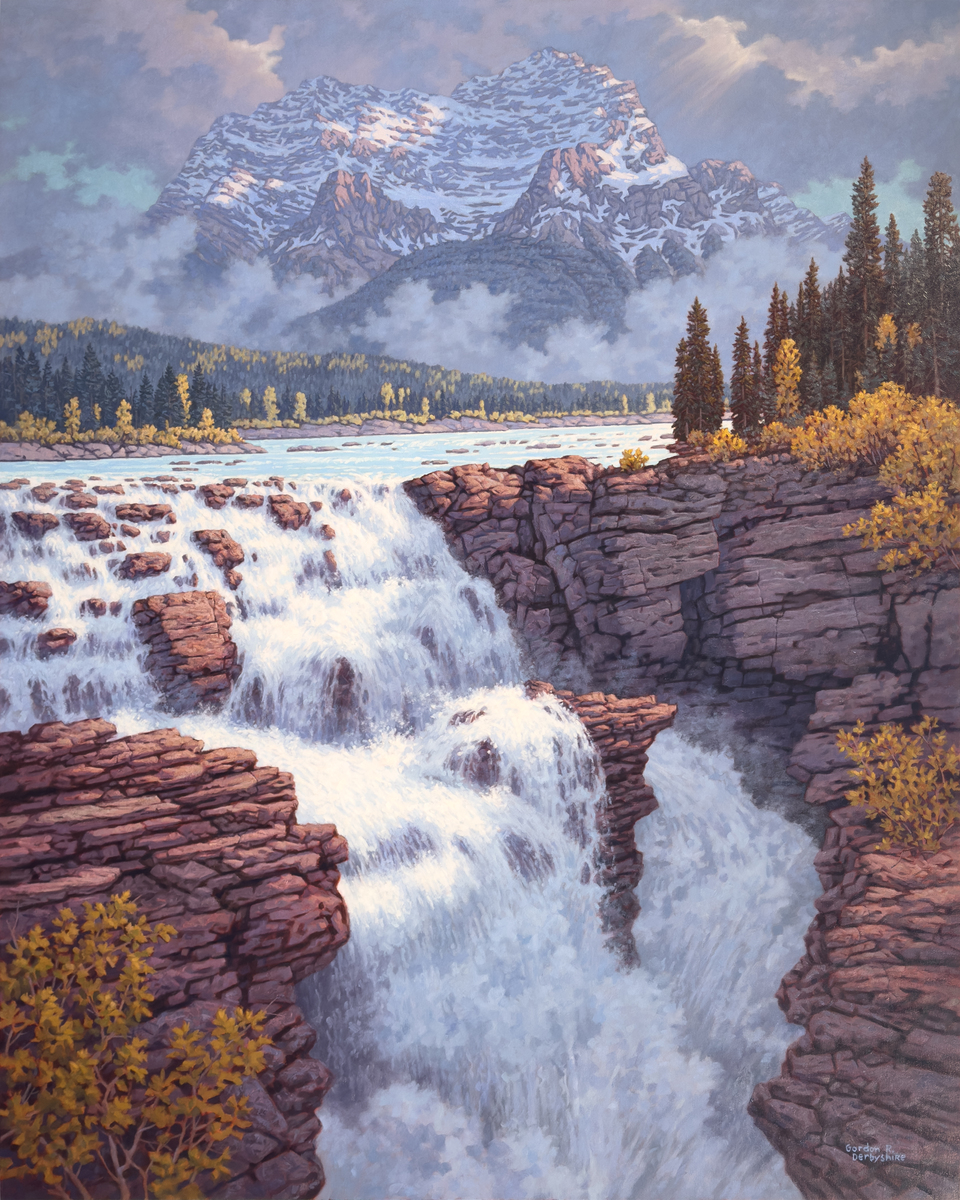 Morning Cascade—Athabasca Falls and Mount Kerkeslin